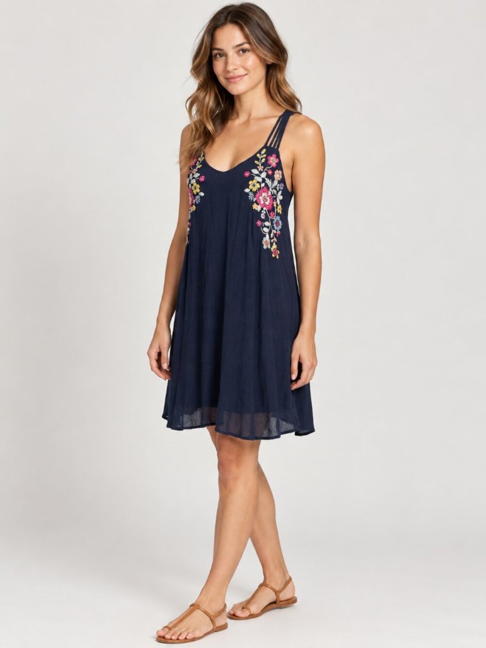 My Michelle NWT Navy Floral Embroidered Halter Neck Mini Dress Strappy Back S